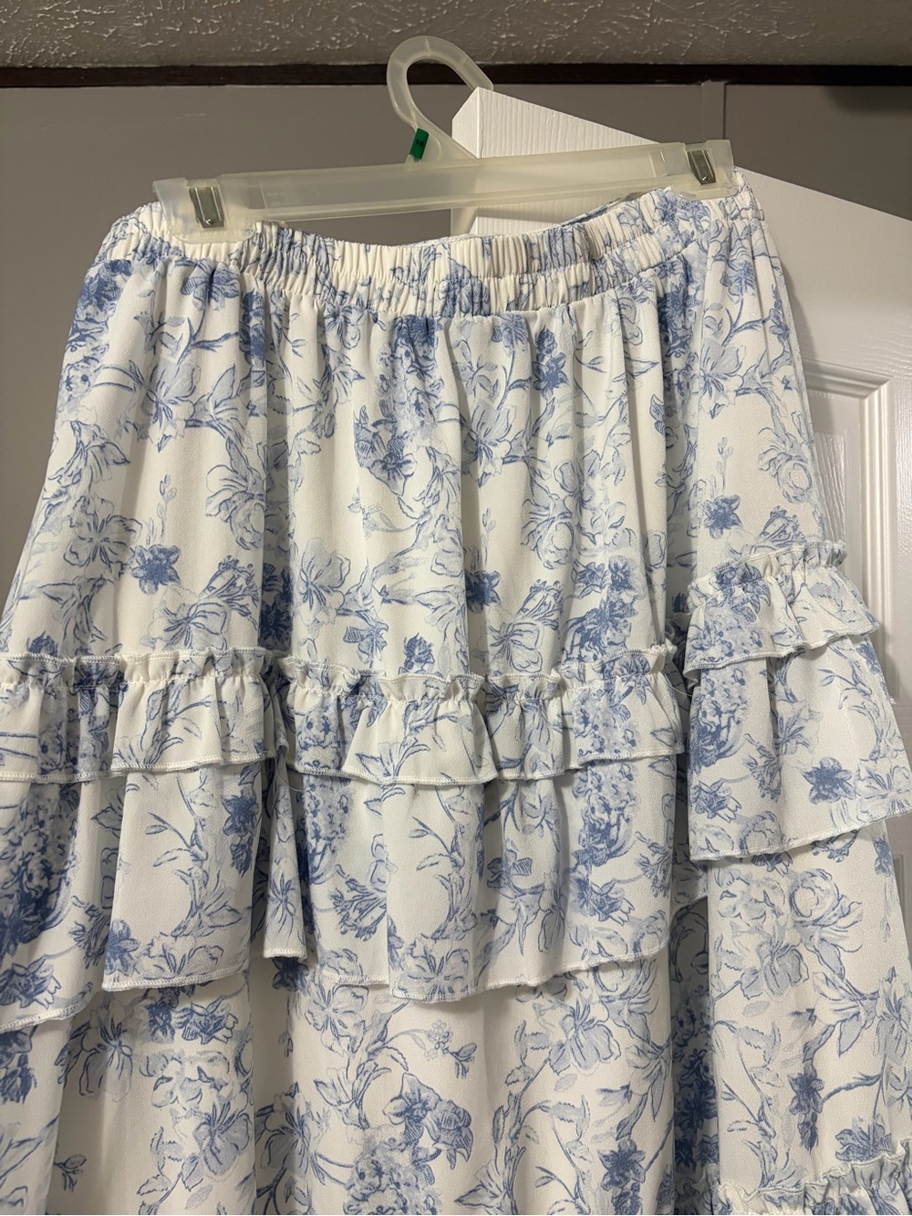 Polagram White and Light Blue Floral Tiered Midi Skirt - Picture 2 of 5